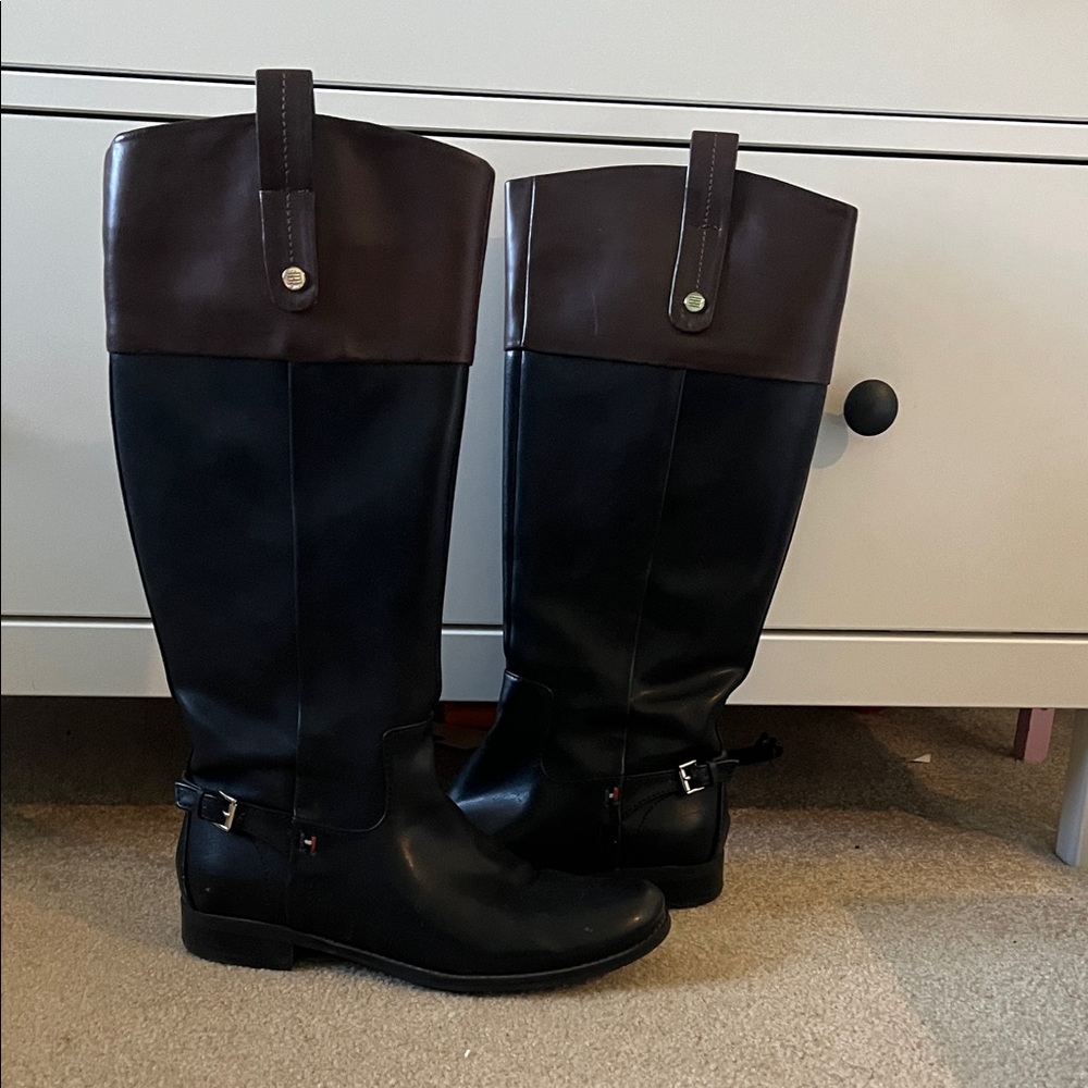 Tommy Hilfiger Hamden Black and Brown Knee-High Boots